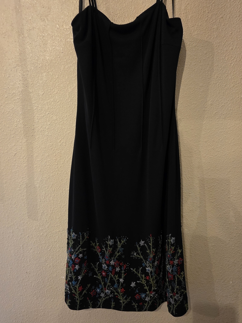 Rimini Black Midi Slip Dress with Multicolor Embroidered And Beaded  Hem